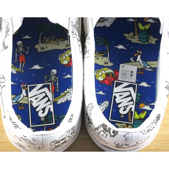 Vans Men's Classic Slip Low Tide Tropical Surf True White Black Shoes Size 11 - Picture 7 of 7